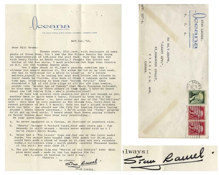 Stan Laurel Letter Signed With His Full Name -- With Funny Content, ''...Note you had a slight accident...you should sue the City for leaving Corners laying around - thats bloody careless.!...''